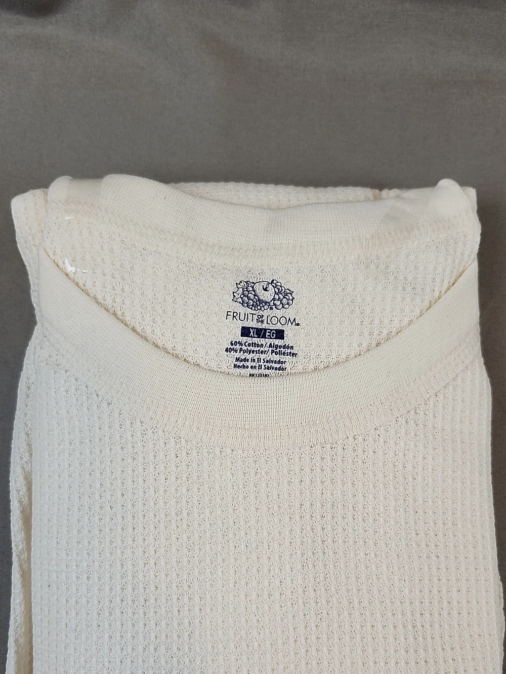 Vintage 2010 Fruit Of The Loom Thermal Crew Top & Bottom Waffle Knit Natural XL